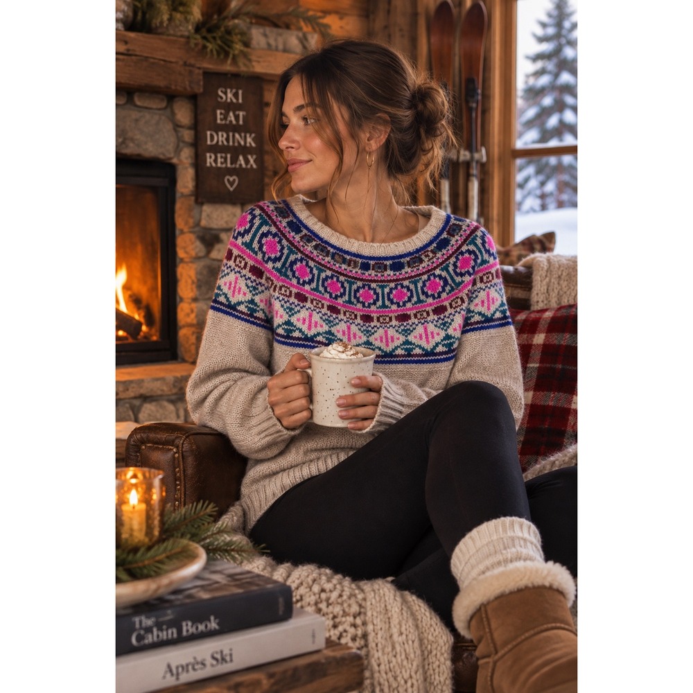 American Eagle Outfitters Fair Isle Knit Sweater Beige Pink Blue Small